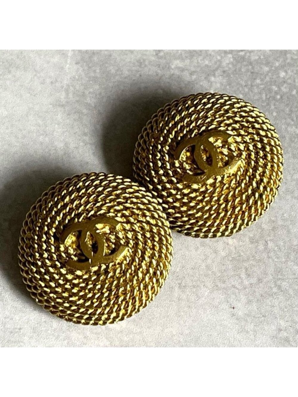 Chanel CC Logo Rope Design Metal Earrings Gold